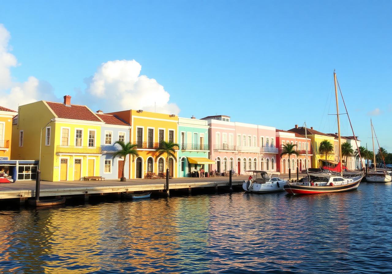 Bunte Kolonialhäuser an der Handelskade in Willemstad auf Curaçao