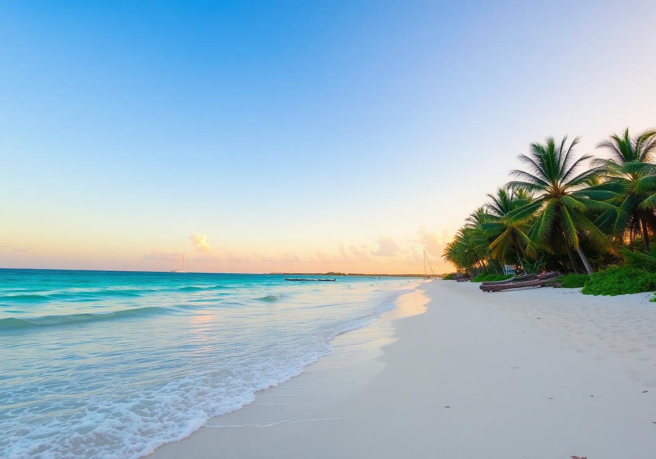 Karibischer Strand auf Jamaika im Abendlicht