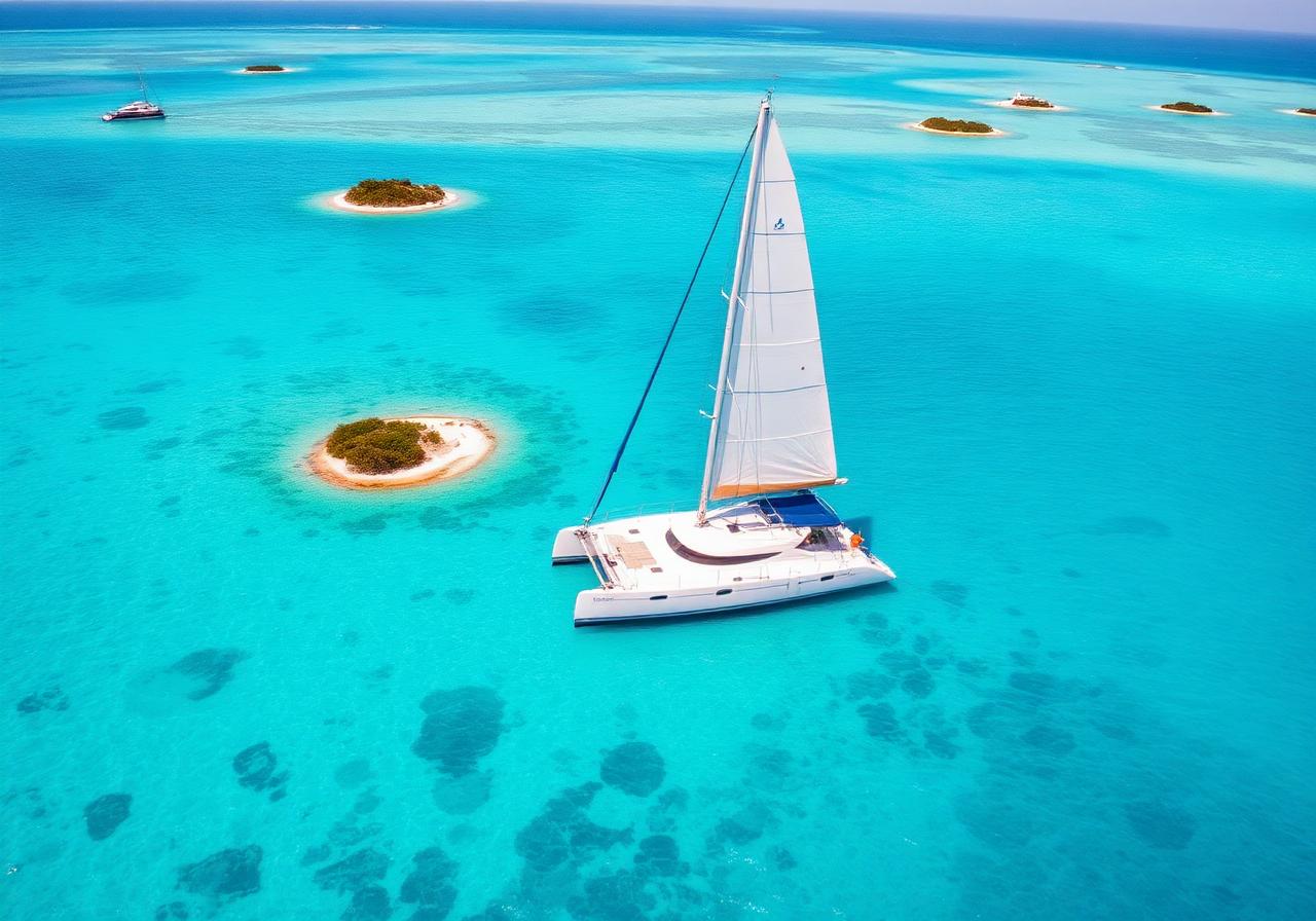 Segelboot zwischen Karibikinseln
